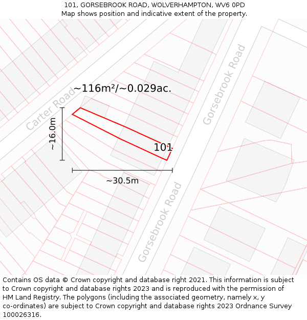 101, GORSEBROOK ROAD, WOLVERHAMPTON, WV6 0PD: Plot and title map