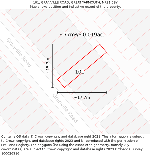101, GRANVILLE ROAD, GREAT YARMOUTH, NR31 0BY: Plot and title map