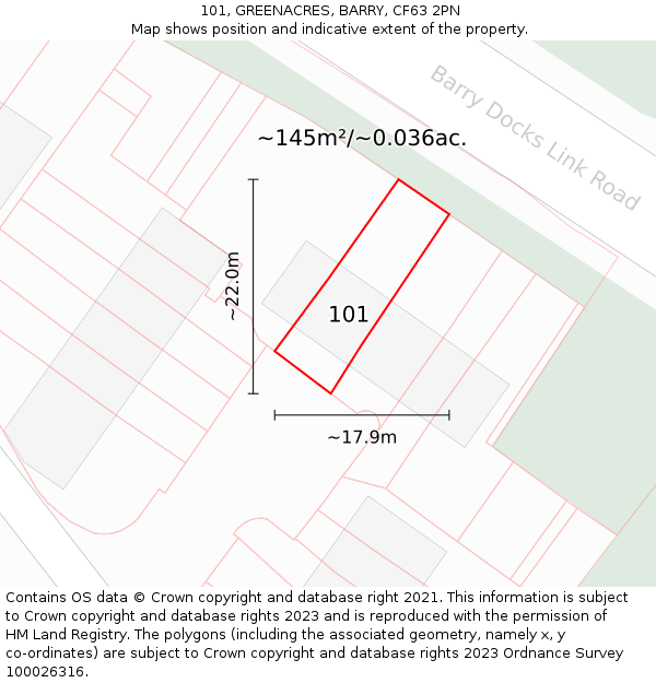 101, GREENACRES, BARRY, CF63 2PN: Plot and title map
