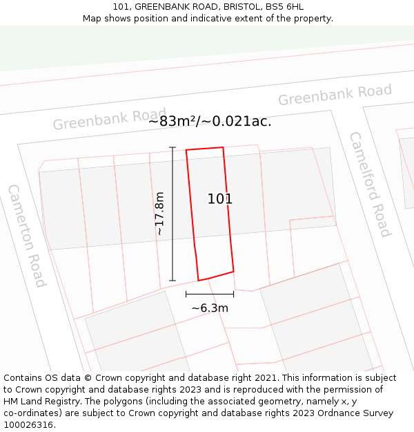 101, GREENBANK ROAD, BRISTOL, BS5 6HL: Plot and title map