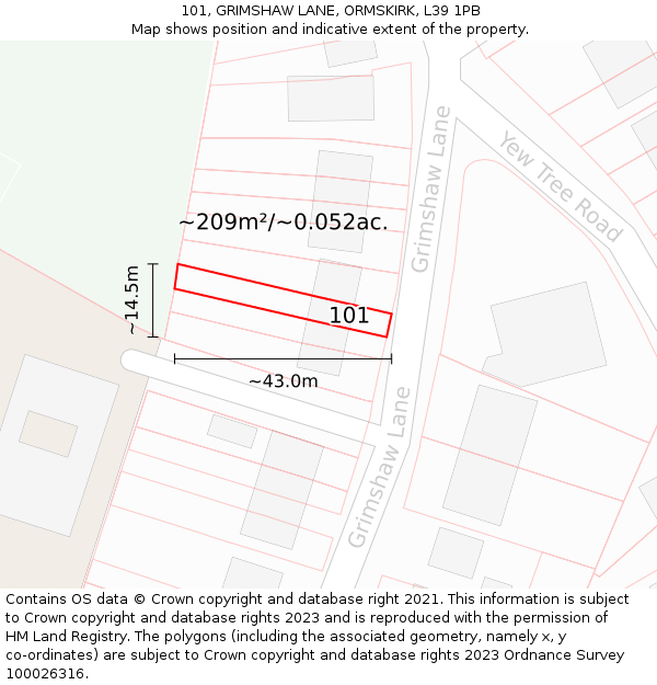 101, GRIMSHAW LANE, ORMSKIRK, L39 1PB: Plot and title map