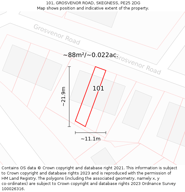 101, GROSVENOR ROAD, SKEGNESS, PE25 2DG: Plot and title map