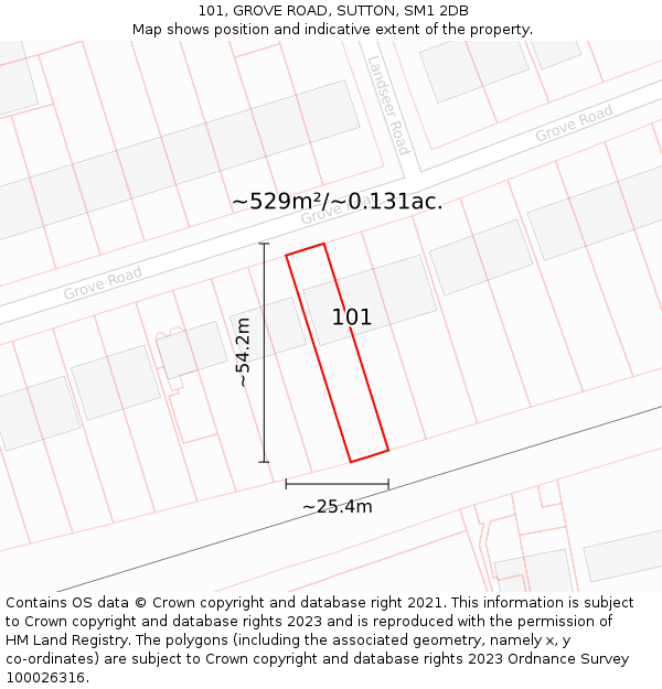101, GROVE ROAD, SUTTON, SM1 2DB: Plot and title map