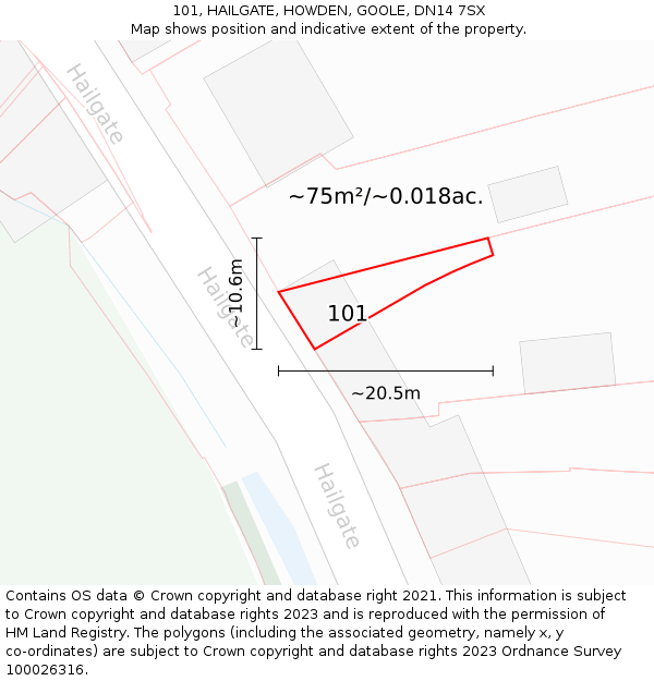 101, HAILGATE, HOWDEN, GOOLE, DN14 7SX: Plot and title map