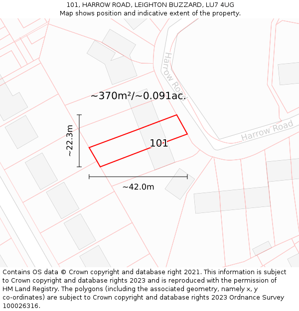 101, HARROW ROAD, LEIGHTON BUZZARD, LU7 4UG: Plot and title map