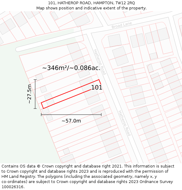 101, HATHEROP ROAD, HAMPTON, TW12 2RQ: Plot and title map