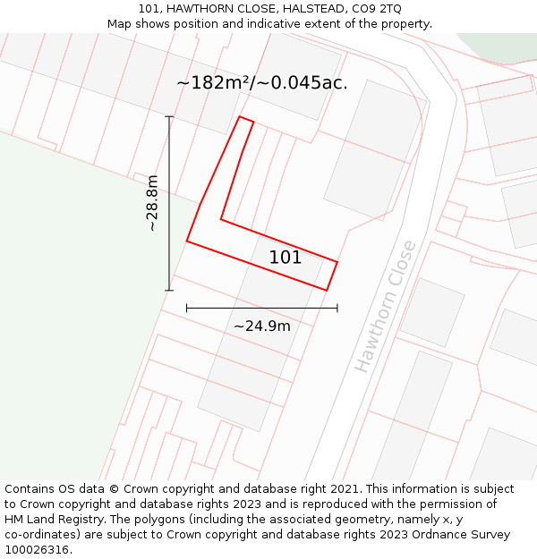 101, HAWTHORN CLOSE, HALSTEAD, CO9 2TQ: Plot and title map