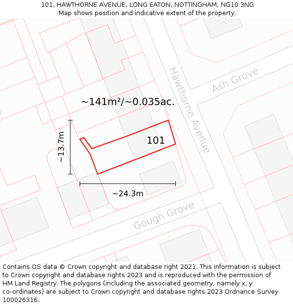 101, HAWTHORNE AVENUE, LONG EATON, NOTTINGHAM, NG10 3NG: Plot and title map