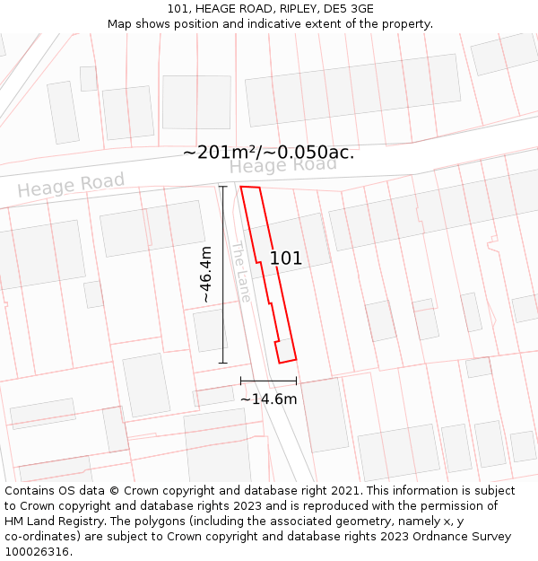 101, HEAGE ROAD, RIPLEY, DE5 3GE: Plot and title map