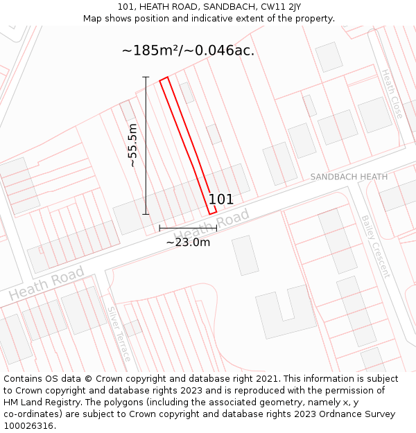 101, HEATH ROAD, SANDBACH, CW11 2JY: Plot and title map