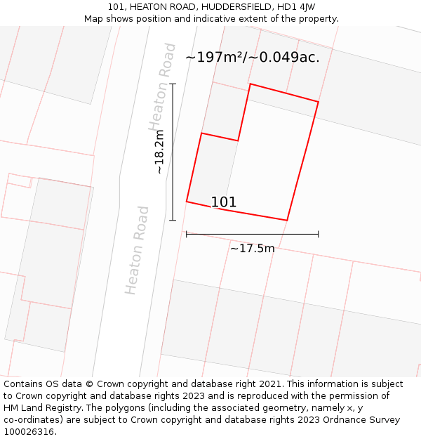 101, HEATON ROAD, HUDDERSFIELD, HD1 4JW: Plot and title map