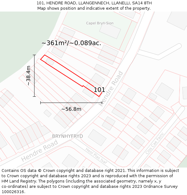 101, HENDRE ROAD, LLANGENNECH, LLANELLI, SA14 8TH: Plot and title map