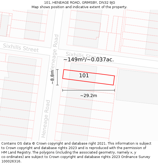 101, HENEAGE ROAD, GRIMSBY, DN32 9JG: Plot and title map