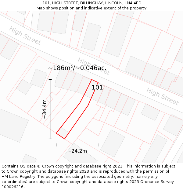 101, HIGH STREET, BILLINGHAY, LINCOLN, LN4 4ED: Plot and title map