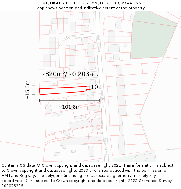 101, HIGH STREET, BLUNHAM, BEDFORD, MK44 3NN: Plot and title map