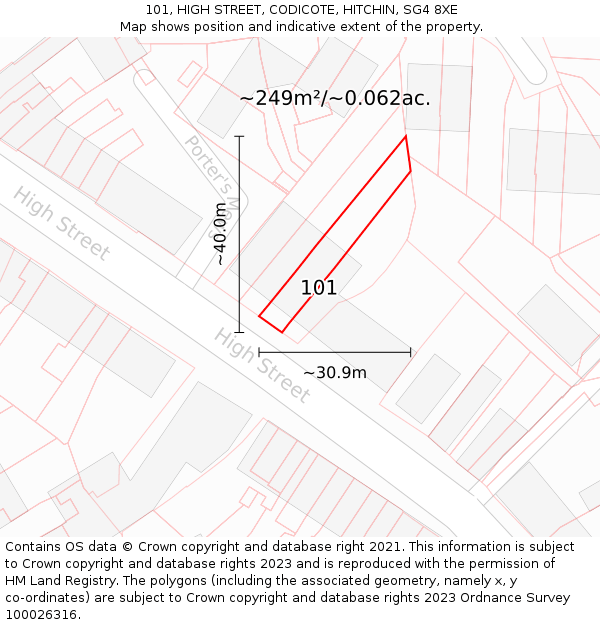 101, HIGH STREET, CODICOTE, HITCHIN, SG4 8XE: Plot and title map