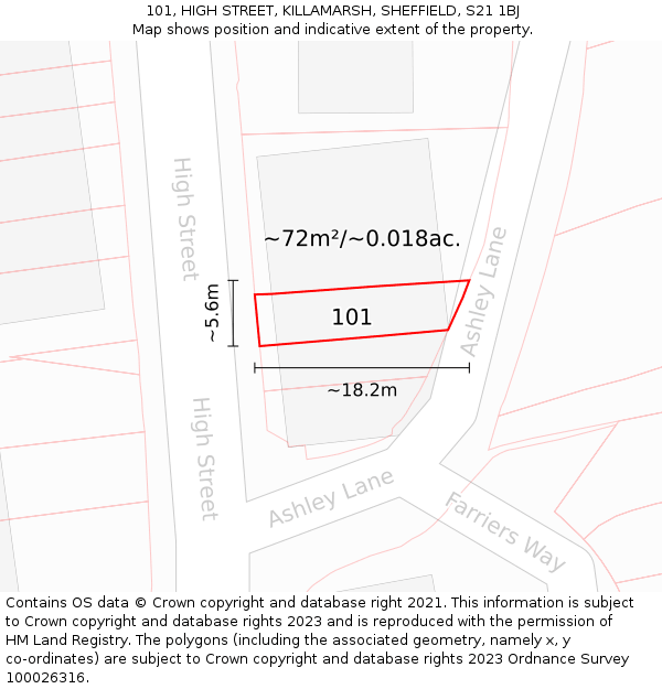 101, HIGH STREET, KILLAMARSH, SHEFFIELD, S21 1BJ: Plot and title map