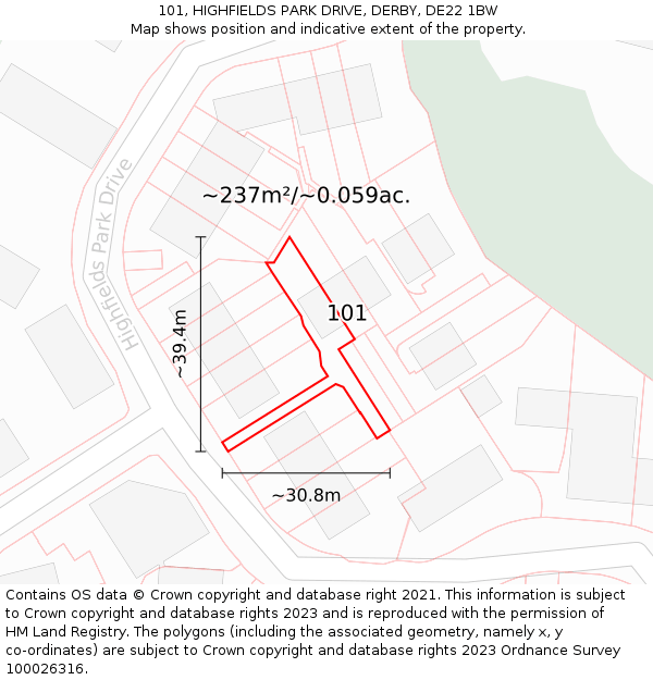 101, HIGHFIELDS PARK DRIVE, DERBY, DE22 1BW: Plot and title map