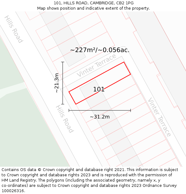 101, HILLS ROAD, CAMBRIDGE, CB2 1PG: Plot and title map