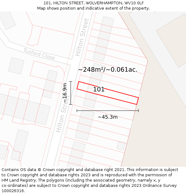 101, HILTON STREET, WOLVERHAMPTON, WV10 0LF: Plot and title map