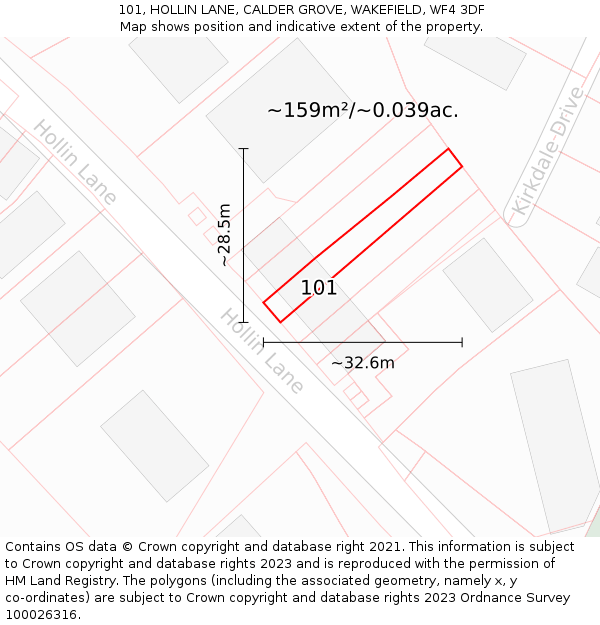 101, HOLLIN LANE, CALDER GROVE, WAKEFIELD, WF4 3DF: Plot and title map