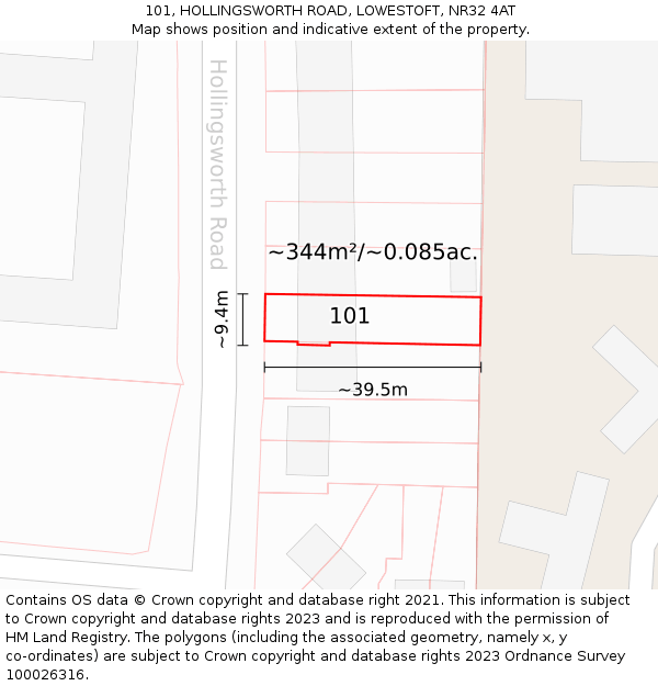 101, HOLLINGSWORTH ROAD, LOWESTOFT, NR32 4AT: Plot and title map