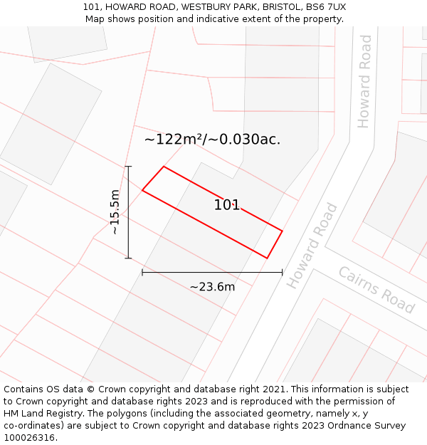 101, HOWARD ROAD, WESTBURY PARK, BRISTOL, BS6 7UX: Plot and title map
