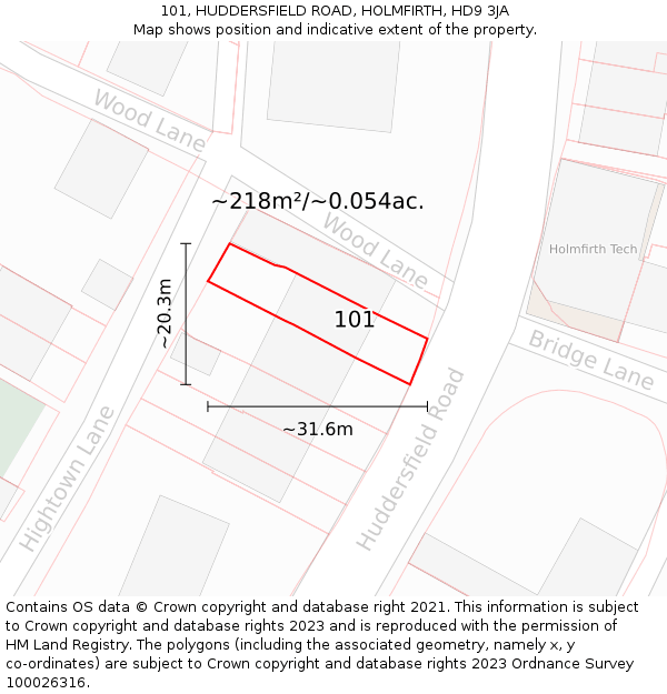 101, HUDDERSFIELD ROAD, HOLMFIRTH, HD9 3JA: Plot and title map