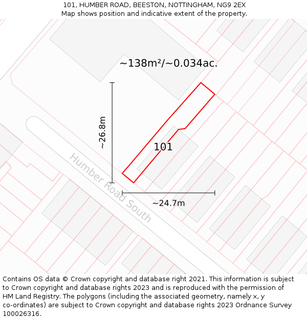 101, HUMBER ROAD, BEESTON, NOTTINGHAM, NG9 2EX: Plot and title map