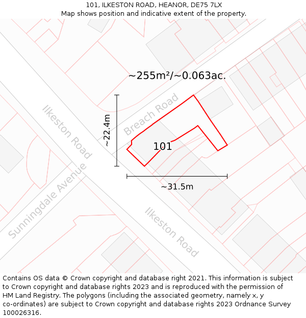 101, ILKESTON ROAD, HEANOR, DE75 7LX: Plot and title map