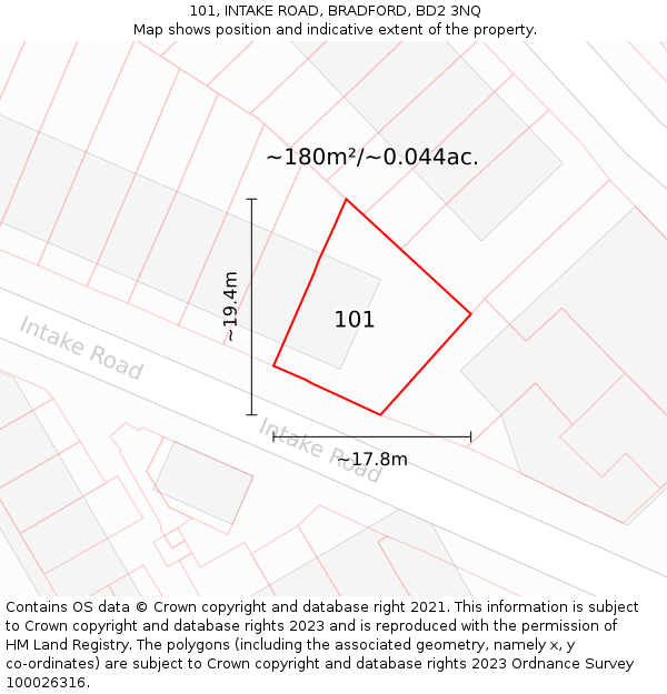 101, INTAKE ROAD, BRADFORD, BD2 3NQ: Plot and title map
