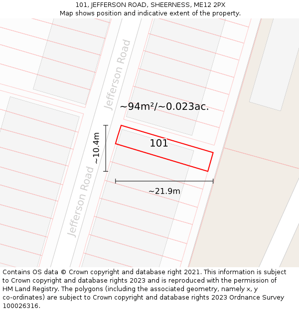 101, JEFFERSON ROAD, SHEERNESS, ME12 2PX: Plot and title map