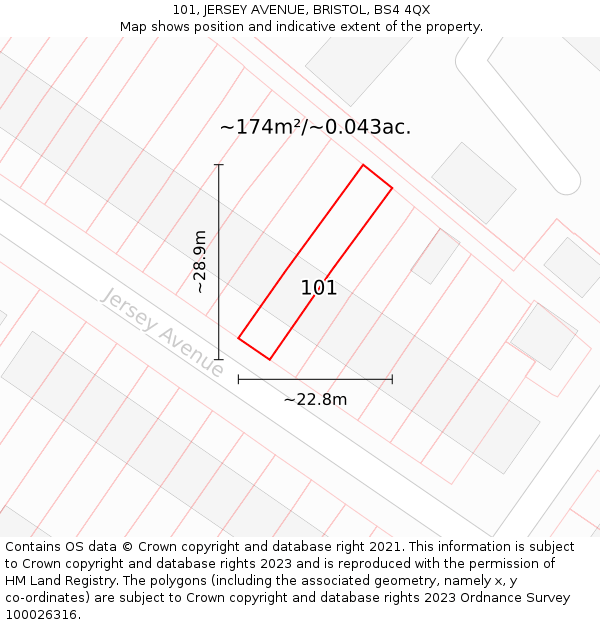 101, JERSEY AVENUE, BRISTOL, BS4 4QX: Plot and title map