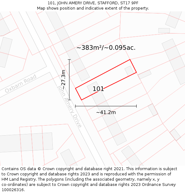 101, JOHN AMERY DRIVE, STAFFORD, ST17 9PF: Plot and title map