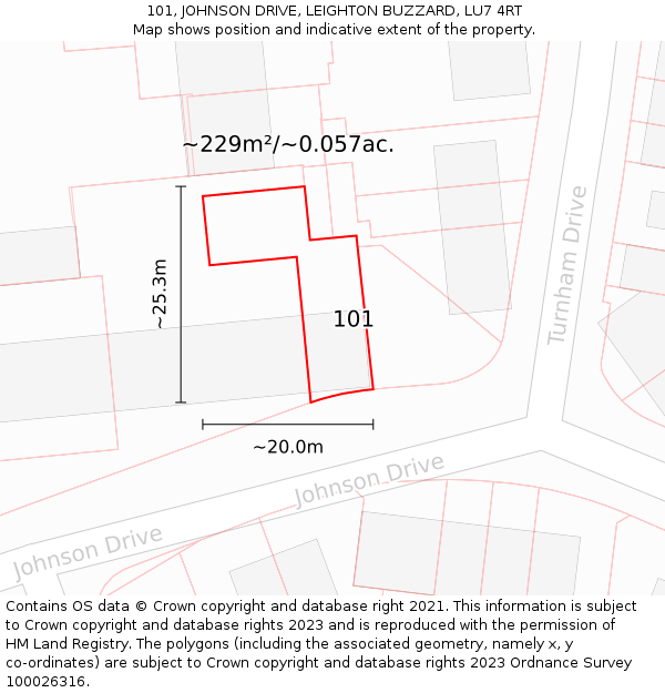 101, JOHNSON DRIVE, LEIGHTON BUZZARD, LU7 4RT: Plot and title map