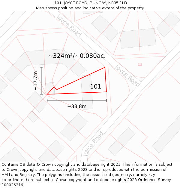 101, JOYCE ROAD, BUNGAY, NR35 1LB: Plot and title map
