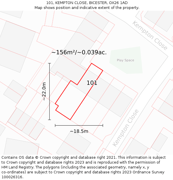 101, KEMPTON CLOSE, BICESTER, OX26 1AD: Plot and title map
