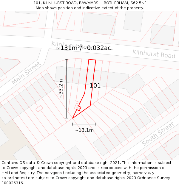 101, KILNHURST ROAD, RAWMARSH, ROTHERHAM, S62 5NF: Plot and title map