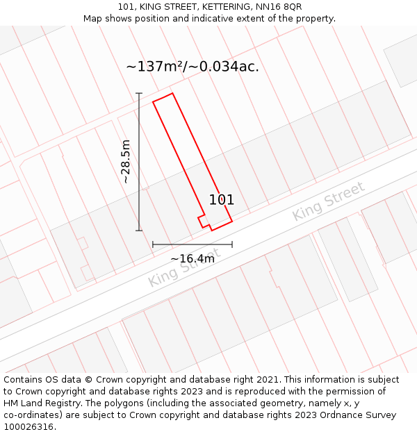 101, KING STREET, KETTERING, NN16 8QR: Plot and title map