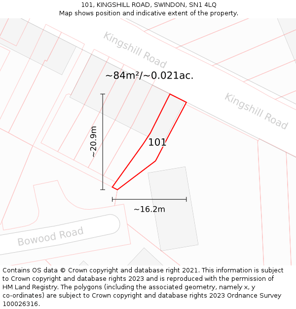 101, KINGSHILL ROAD, SWINDON, SN1 4LQ: Plot and title map