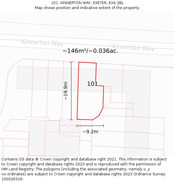 101, KINNERTON WAY, EXETER, EX4 2BL: Plot and title map