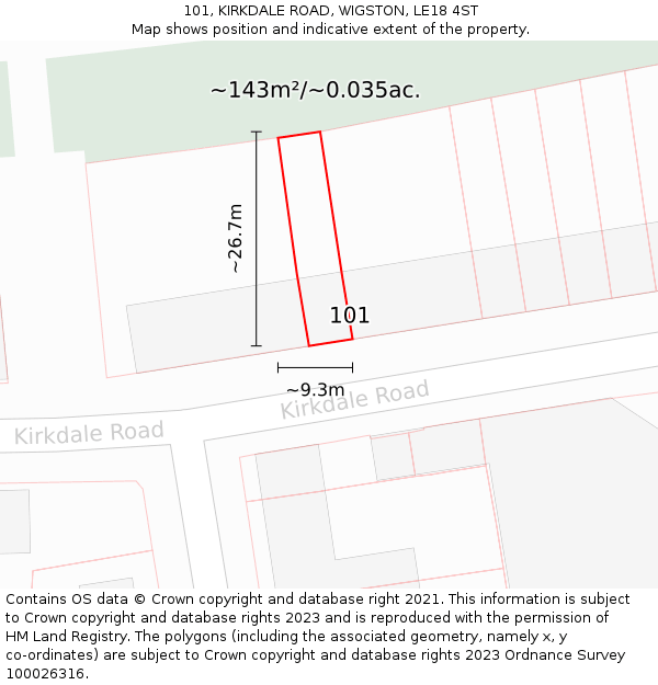 101, KIRKDALE ROAD, WIGSTON, LE18 4ST: Plot and title map