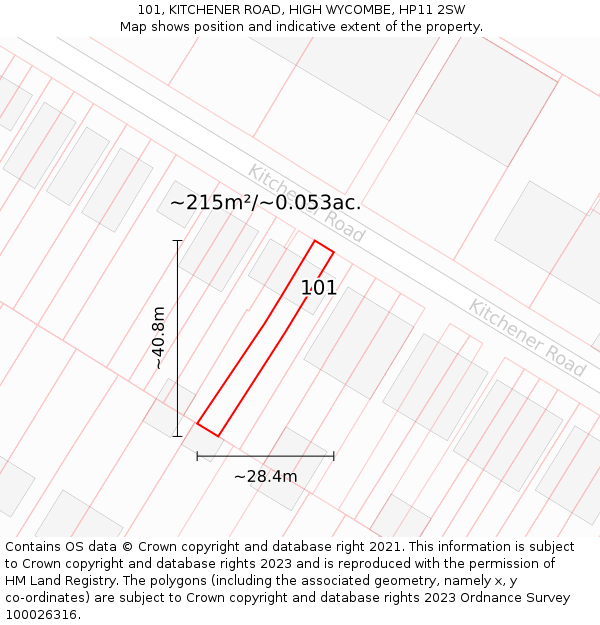 101, KITCHENER ROAD, HIGH WYCOMBE, HP11 2SW: Plot and title map