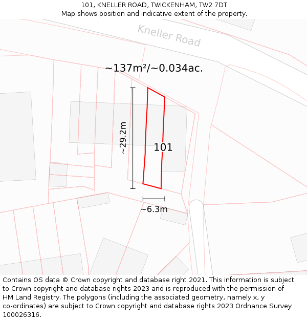 101, KNELLER ROAD, TWICKENHAM, TW2 7DT: Plot and title map
