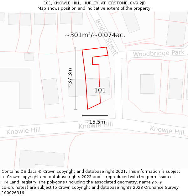 101, KNOWLE HILL, HURLEY, ATHERSTONE, CV9 2JB: Plot and title map