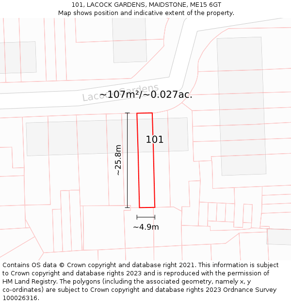 101, LACOCK GARDENS, MAIDSTONE, ME15 6GT: Plot and title map