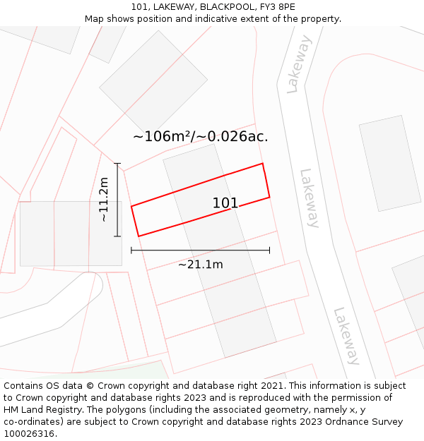 101, LAKEWAY, BLACKPOOL, FY3 8PE: Plot and title map