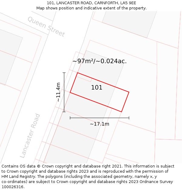 101, LANCASTER ROAD, CARNFORTH, LA5 9EE: Plot and title map