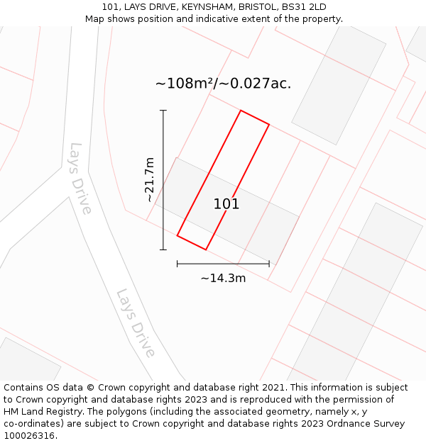 101, LAYS DRIVE, KEYNSHAM, BRISTOL, BS31 2LD: Plot and title map