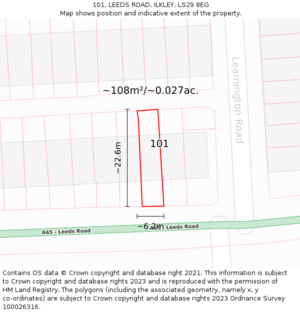 101, LEEDS ROAD, ILKLEY, LS29 8EG: Plot and title map